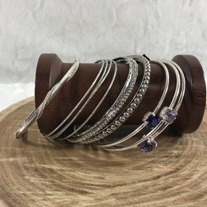 BoHo Bangle Bracelet set lot silver tone purple